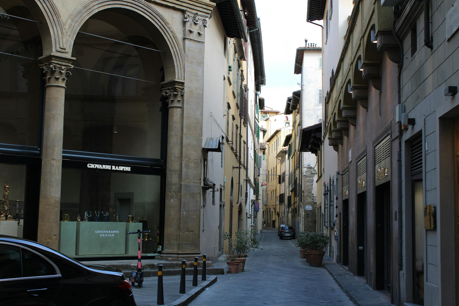 Narrow cobblestone street in the historic center of Florence