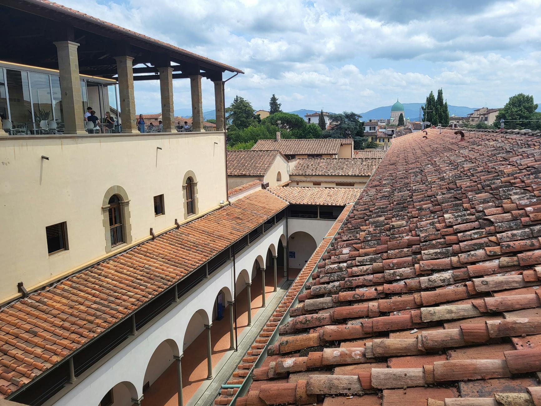 Rooftop terrace with a view of Florence Duomo from a hotel
