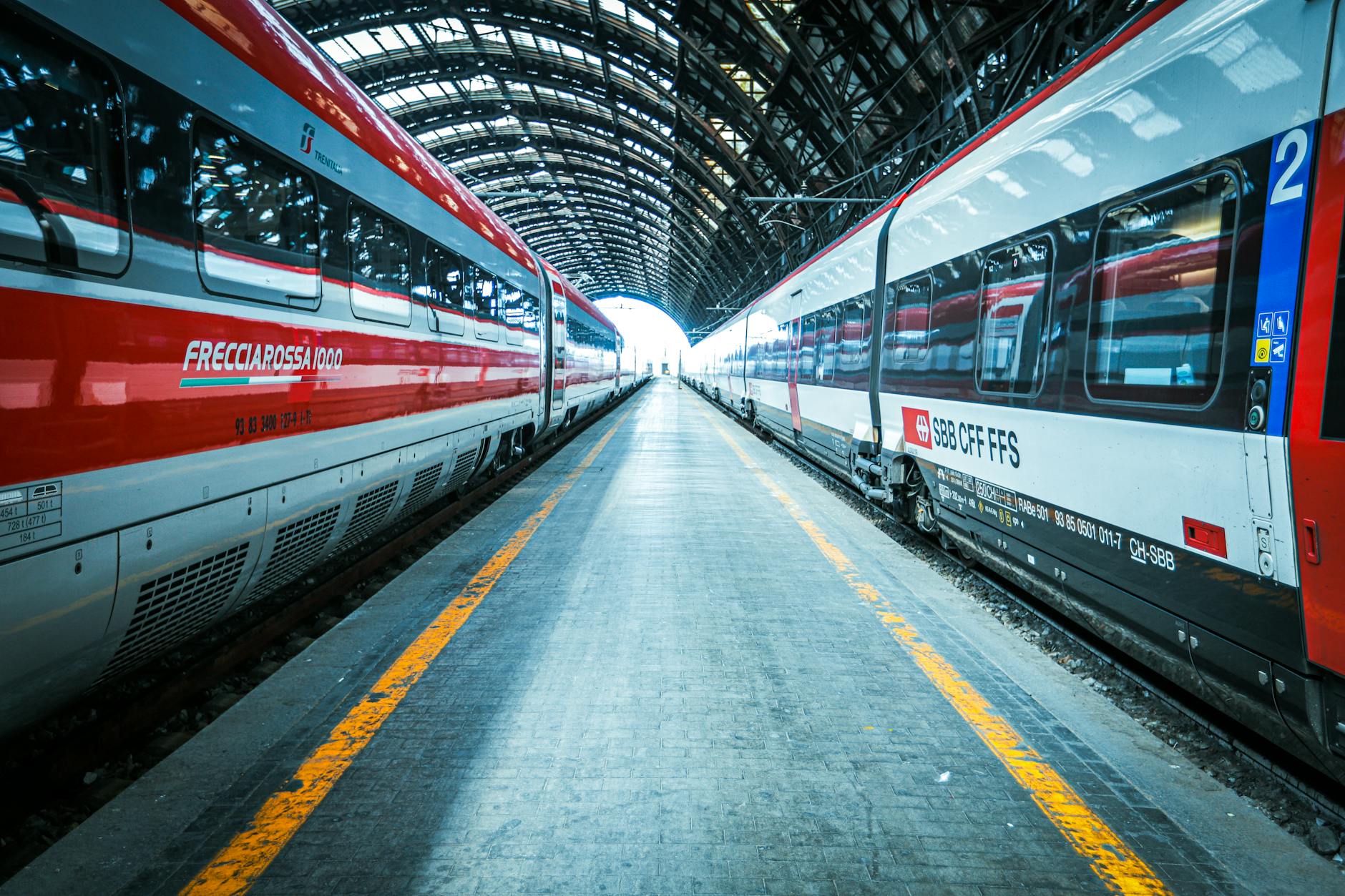 Train arriving at Florence Santa Maria Novella station Italy