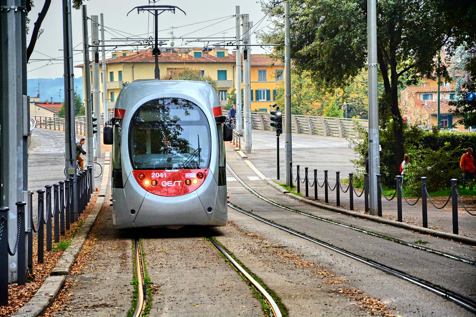 Modern tram on the T2 line providing public transport in Florence Italy