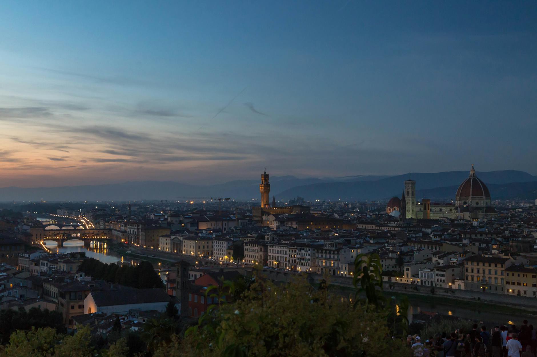 Sunset view of Florence from Piazzale Michelangelo panoramic viewpoint