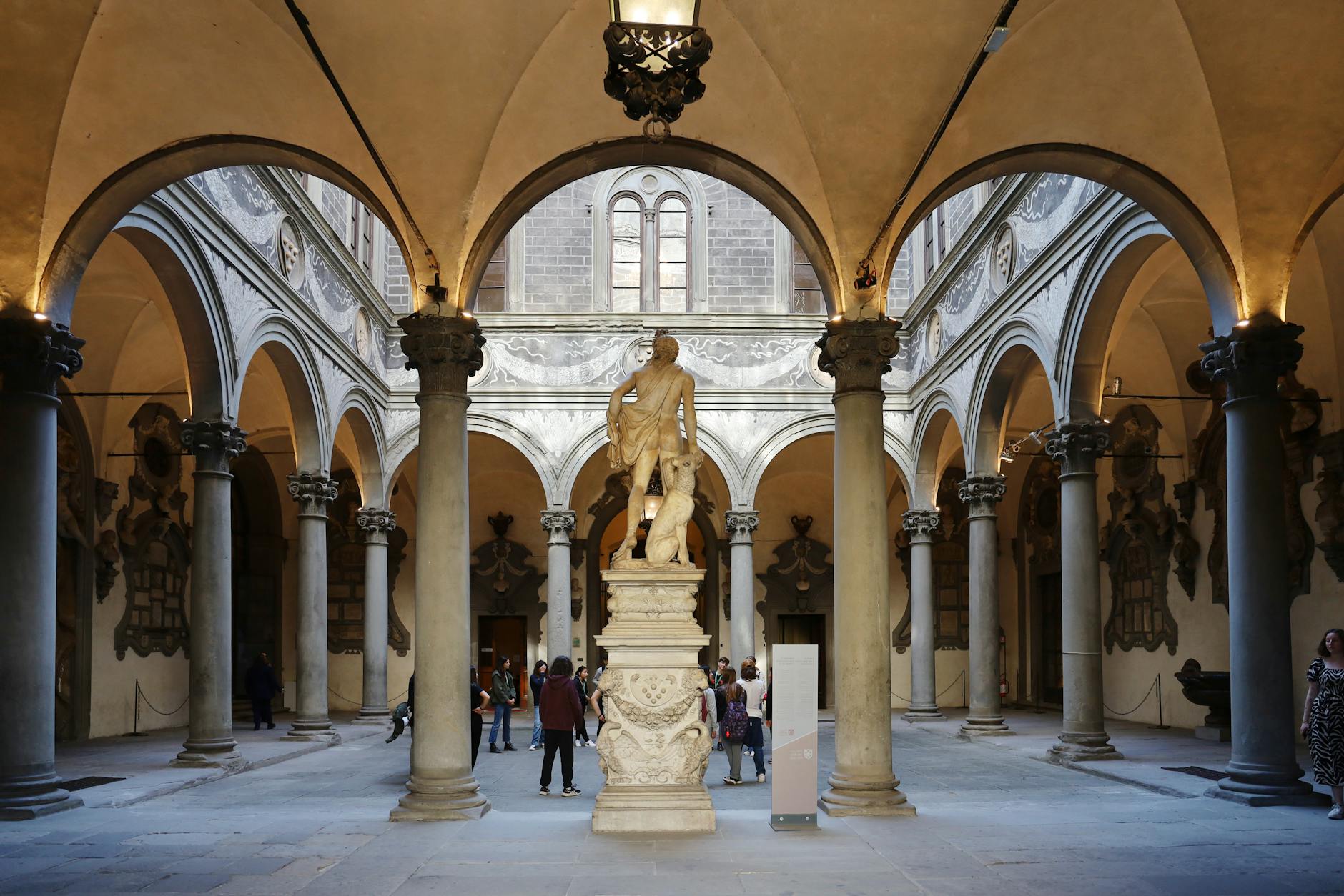 Explore the stunning architecture of the Palazzo Medici Riccardi courtyard in Florence, Italy.