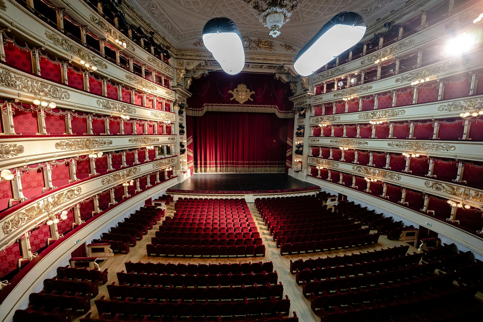 Stunning view of the historic La Scala Opera House theater in Milan, Italy.