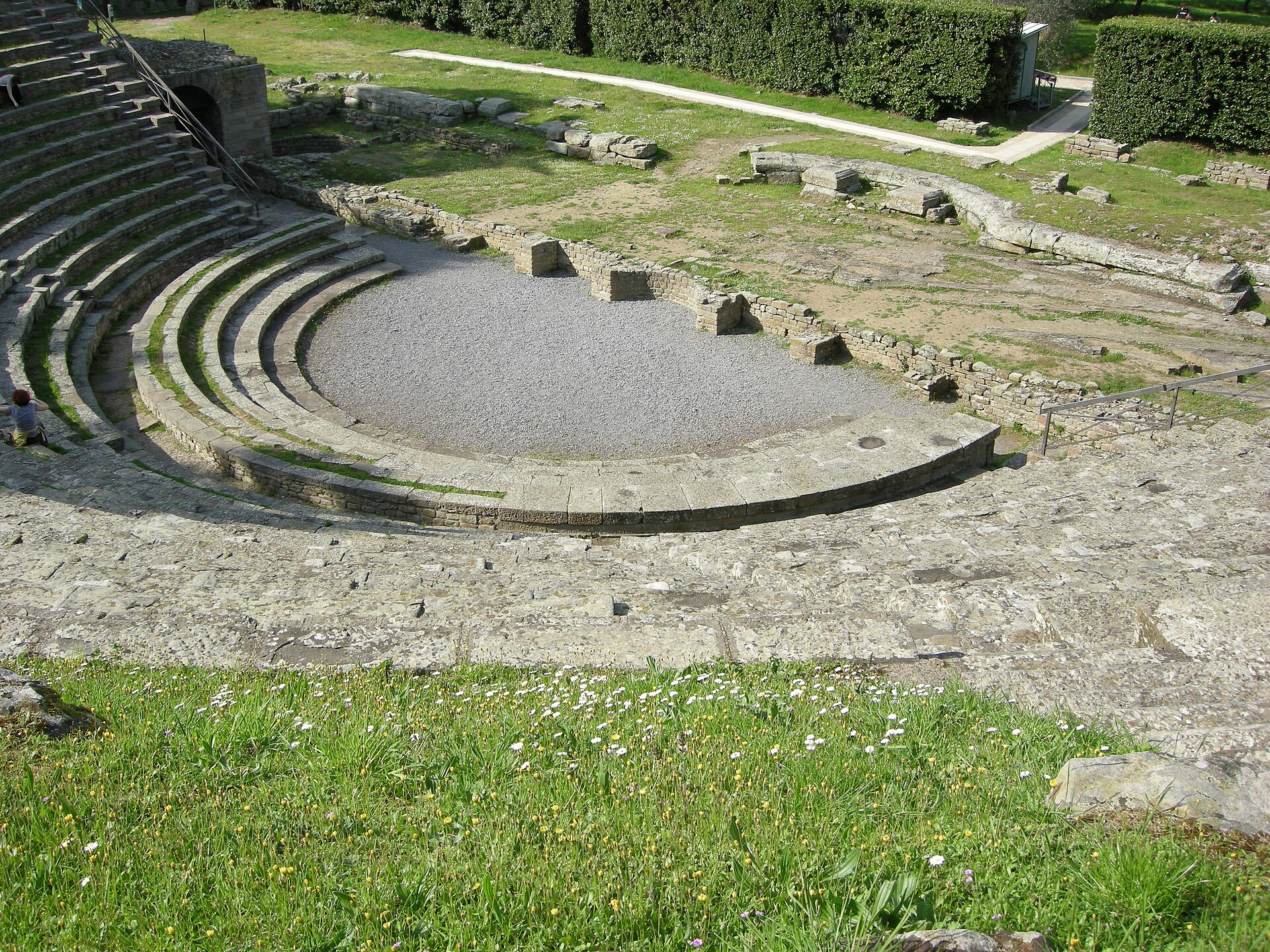 The Roman theatre at Fiesole, stone seating tiers cut into the hillside