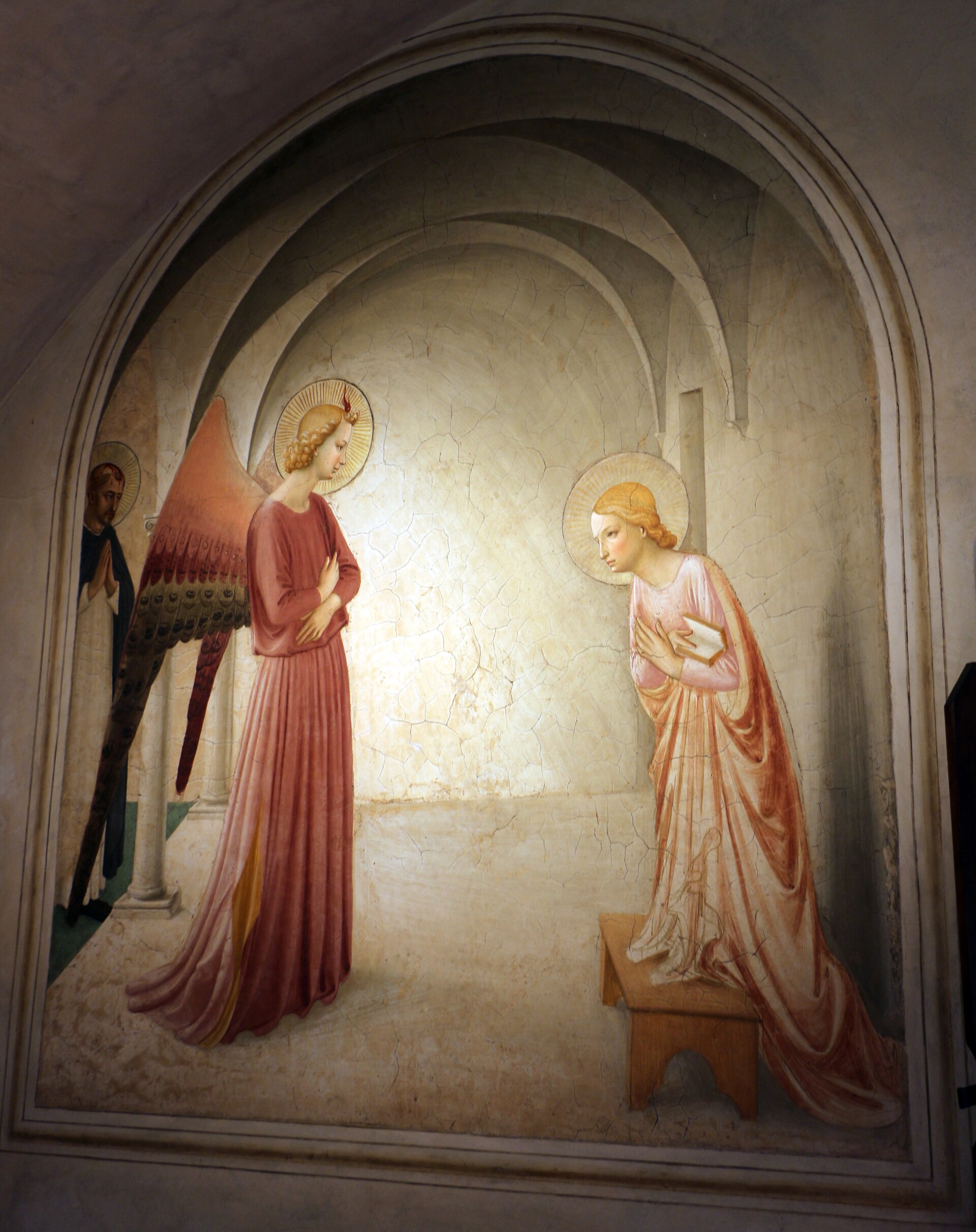 Fra Angelico's Cell 3 Annunciation at San Marco in Florence shows Gabriel, Mary and a Dominican observer beneath painted vaults.