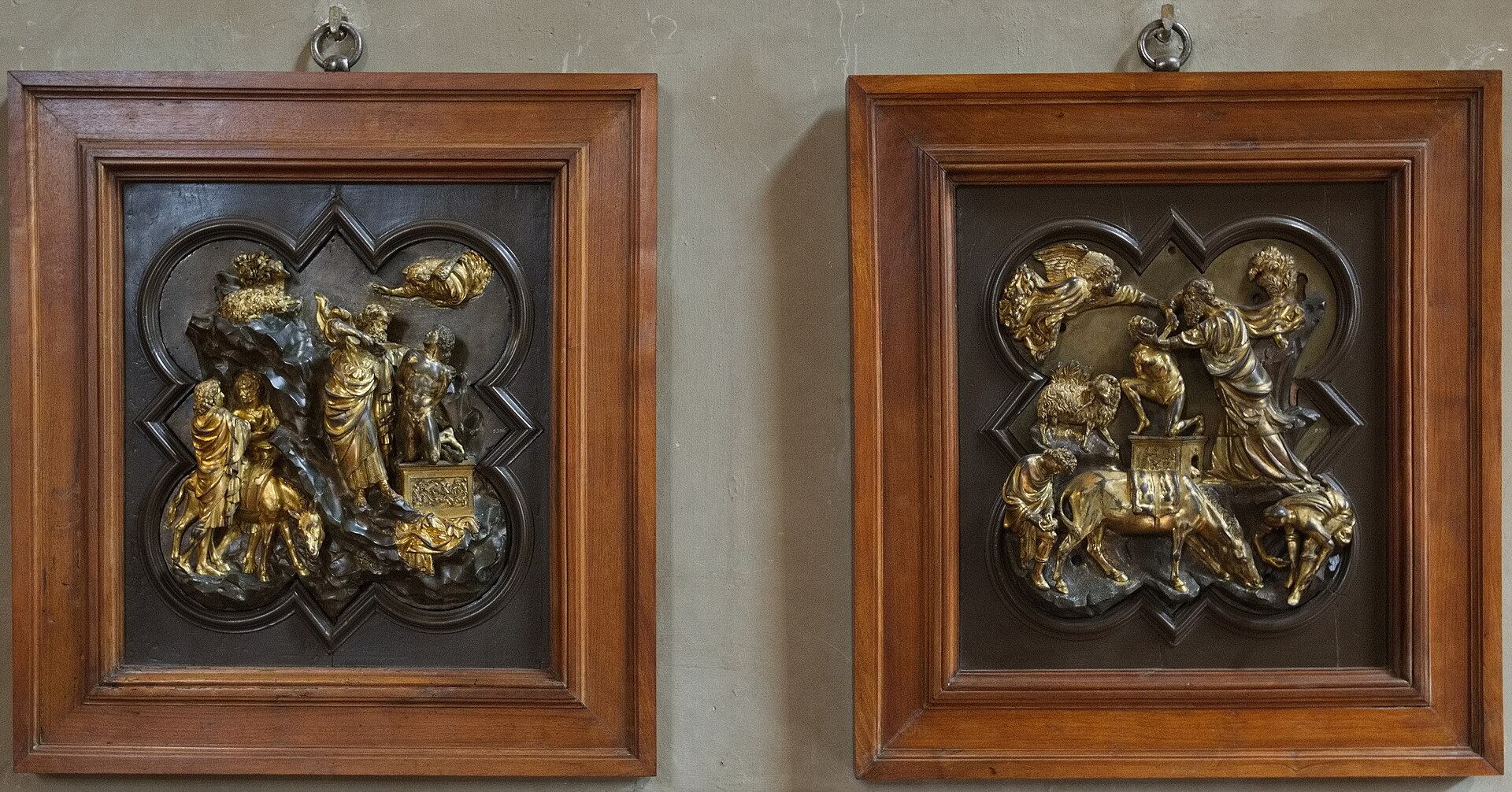 Ghiberti's and Brunelleschi's bronze Sacrifice of Isaac competition panels hang side by side in Florence's Bargello museum.